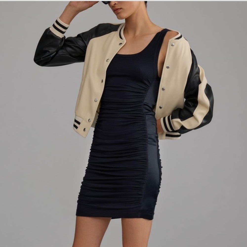 Daily Practice by Anthropologie Sloan Slim Square-Neck Ruched Dress NWT black S